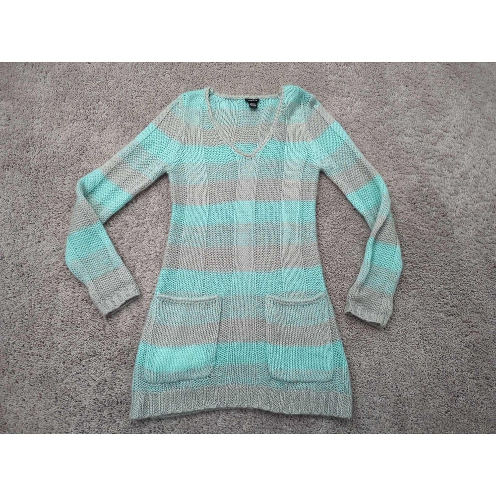Rue21 Sweater Womens Medium Plaid Long Sleeve V-Neck Front‎ Pockets Open Knit